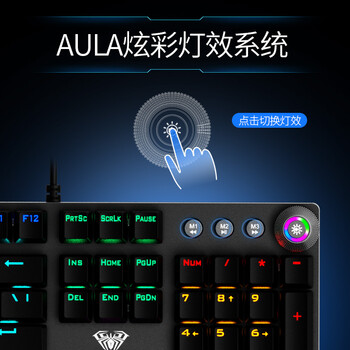 狼蛛（AULA）F2088 机械键盘 有线键盘 游戏键盘 104键背光键盘 电脑键盘 黑色 黑轴 精英版