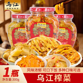 乌江榨菜瓶装300g玻璃罐红油榨菜黄花什锦开味菜下饭菜咸菜300g口口脆