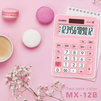 卡西欧（CASIO）MX-12B小学生计算器四年级五年级六年级学生专用无语音小型款可爱计算机器太阳能双电源粉色