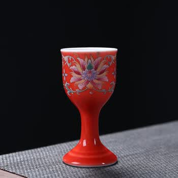 陶瓷白酒杯龙泉青瓷酒盅烈酒杯高度酒高脚古龙杯拍电影道具礼品杯珐琅