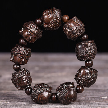 玄同皮黑木质雕刻人头珠十八罗汉佛珠手串手链佛头