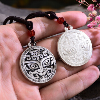 老凤祥款式 s999纯银吊坠饕餮兽面男士霸气复古足银吊坠神兽个性银饰