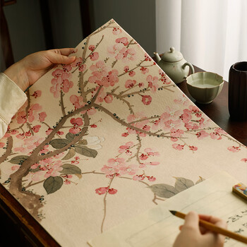 漢墨 彩绘红梅双面可用羊毛毛毡垫 学生初学者书法绘画画毡110*50cm 文房四宝卷装无折痕毛毡桌布	