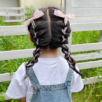 魅丽饰季一对装女童蝴蝶结发饰发卡儿童编发头饰夹子小女孩飘带网红