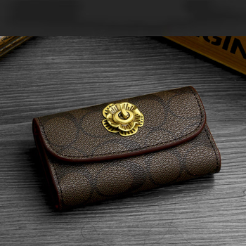 酷奇袋鼠生日礼物花瓣钥匙包仿帆布男式汽车钥匙包大容量咖啡色