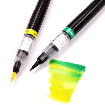 派通（Pentel ）科学毛笔小楷练字软毛笔 书法笔便携彩色绘画手帐手绘可换墨胆 XGFL 黄色