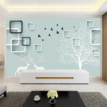 梵帝欧电视背景墙壁画5d立体壁纸客厅简约现代卧室防水墙纸北欧抽象树