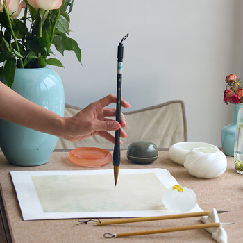 一海堂 文化 墨碟 墨海 磨砂琉璃墨碟 毛笔架笔搁墨液书法练字初学者入门练习放墨砚台 冰种墨碟-茶绿色