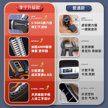 李宁（LI-NING）计数握力器练手力男士可调节康复腕力球儿童训练手臂锻炼健身器材