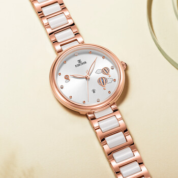 【依波女士石英手表】依波(ebohr)手表 卡纳系列时尚优雅陶瓷带女士