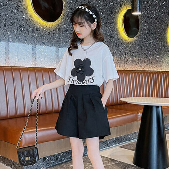 焉蜣女童套装短袖短裙两件套3-14岁中大童时尚小女孩洋气运动装女生