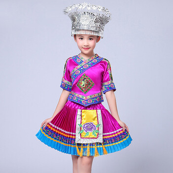 密瓜森林 儿童苗族服装彝族演出服女孩少数民族舞蹈服饰少儿苗族衣服