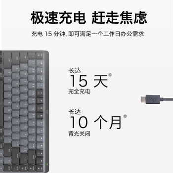 罗技（Logitech）大师系列 MX MECHANICAL高性能低噪无线双模迷你机械键盘 智能键盘 84键 段落青轴