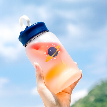 好看的抖音网红水杯创意潮流玻璃杯女学生夏天外出简约超可爱杯子蓝