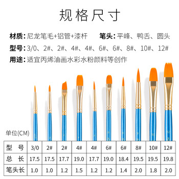 中盛画材10支装水粉画笔套装尼龙排笔水彩笔丙烯油画颜料笔专业毛笔初学者美术学生专用初学美术写生