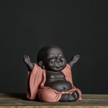 伊莱科创意精品大号可养茶宠人物紫砂大肚开心弥勒佛居家装饰摆件