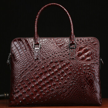 真皮鳄鱼纹男包手提包商务头层牛皮包单肩包斜挎包g89012 棕色