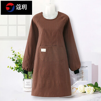 蔻玥 厨房炒菜穿的衣服家用长袖纯棉帆布围裙家用厨房做饭罩衣女 咖色