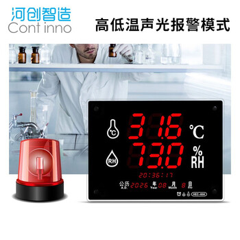 河创智造 工业温湿度显示仪 冷库实验室高精度数显温湿度计带报警校正挂钟 C款 4I00243