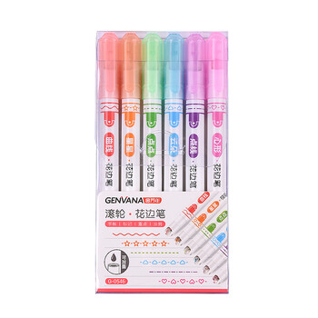 金万年6色花型轮廓笔曲线笔荧光笔压花笔标记笔学生用记号花边手抄报花边带彩色手账装饰笔  G-0546