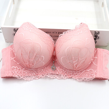 小胸平胸厚白色文胸超聚拢调整型内衣特加厚超厚8m胸罩 粉红色 /80 ab