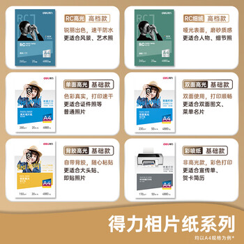 得力（deli）7英寸 230g高光面照片纸 相片打印纸 100张/包 11820