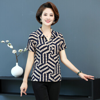老妈衣服夏季新款妈妈装有领上衣服中老年40-50岁女夏季中年妇女装