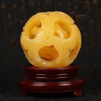 御缘世家 玉石套球 米黄玉套球摆件玉石镂空玲珑球鬼工球摆件 乔迁