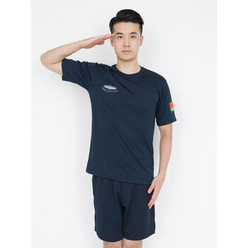 空军训练服套装飞行员圆领短袖t恤衫速干透气军迷户外男 蓝色短袖 165