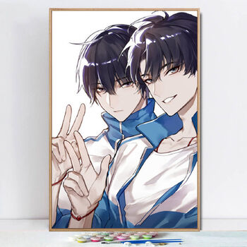 数字油画 动漫伪装学渣谢俞贺朝数字油画手工填色画画