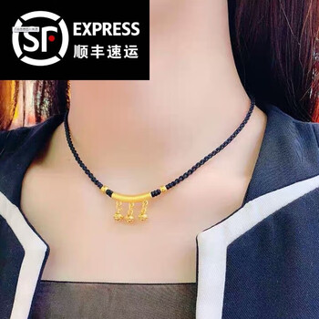 老鳯凰999足金铃铛弯管黄金吊坠女编绳项链黄金脚链3d硬金转运珠脚绳