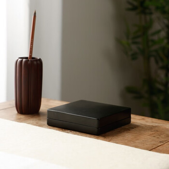 漢墨 手工明方素砚4寸砚台 歙砚原石毛笔书法用带盖砚台 文房四宝礼品礼物送礼木盒装