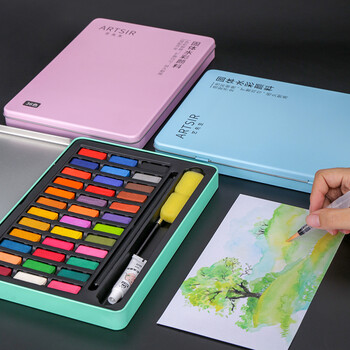 青竹画材(CHINJOO)艺先生固体水彩套装颜料雅黑铁盒36色23件套美术写生绘画水彩套装 青竹画材(CHINJOO)艺先生固体水彩套装颜料雅黑铁盒36色23件套美术写生绘画水彩套装