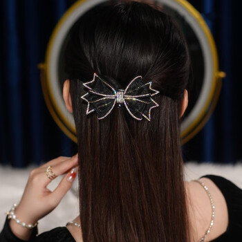 结头饰高端发夹女后脑勺顶夹发卡网红2022新款黑色闪钻蝴蝶发夹款式二