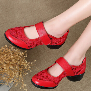 秋季舞蹈鞋女网面现代舞鞋新款中老年人跳舞鞋广场舞鞋女式舞蹈红色35