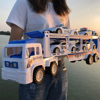 车小汽车工程车玩具套装大货车大号警车儿童耐摔货柜车 一大车 四小车