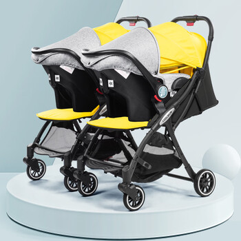 婴儿推车双胞胎轻便折叠龙凤胎可拆分坐躺双人宝宝三合一提篮定制 卡