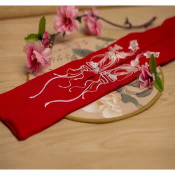 沃雨轩 花刺绣发带古风汉服发带头饰古装饰品发绳配饰腰带 红色凤凰