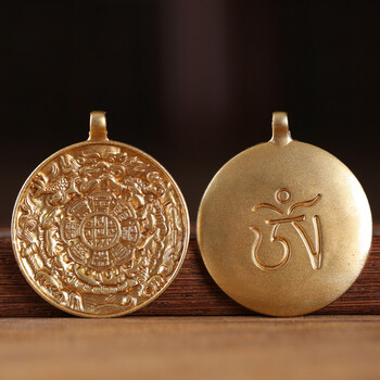 霂咔 九宫八卦牌男士吊坠纯铜十二生肖咒密宗法器西藏护身符 金色