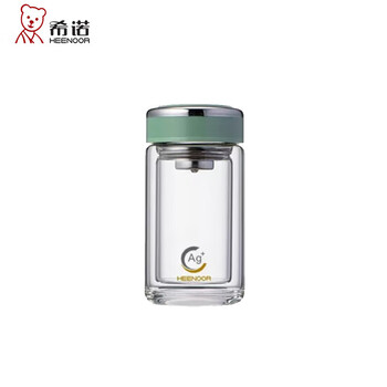 希诺（heenoor） 玻璃杯220ml 双层加厚水晶杯 茶水分离泡茶杯 绿色 XN-1952