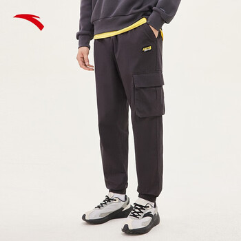 安踏(anta)运动裤男秋冬口袋宽松针织裤潮流运动休闲工装裤 墨力灰-2