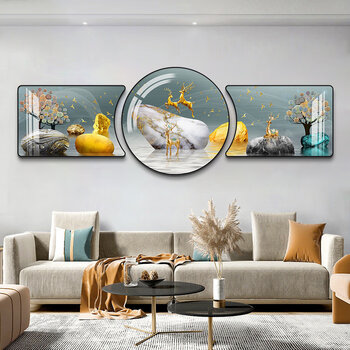 客厅装饰画简约现代 新中式家和沙发背景墙挂画轻奢现代简约三联画
