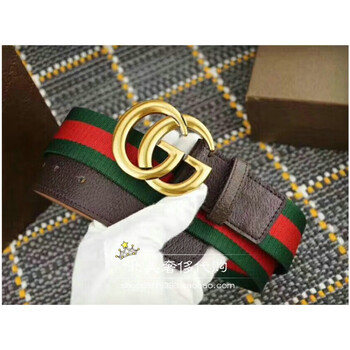 代购gucci/古奇皮带 新款虎头 小蜜蜂织带腰带男女时尚百搭 双g绿织带