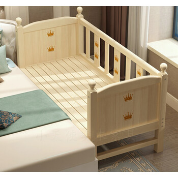 实木无漆儿童拼接床带护栏烙印婴儿床加宽男女孩单人床延伸床边床