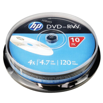 惠普HP 4速 DVDRW 可擦写空白光盘 4.7g 可重复使用dvd刻录光盘 碟片 10片装 DVD-RW 10片装