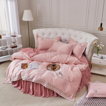 梦贝莉 圆床四件套全棉50支长绒棉刺绣床笠床裙款双人床直径2米加大2.