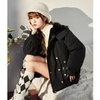 lachapellehomme拉夏贝尔新款时尚冬季女棉衣派克服ovesize仿兔毛加厚