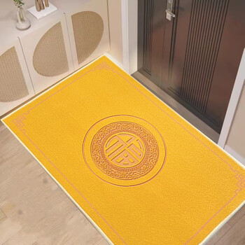 君语(qunruo)金黄色地垫入户门黄色金色福字脚垫门口垫中式进门垫五行