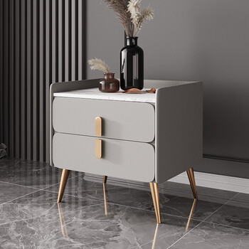 11】 岩板床头柜网红ins风现代简约轻奢小型实木卧室皮质床边柜 (浅