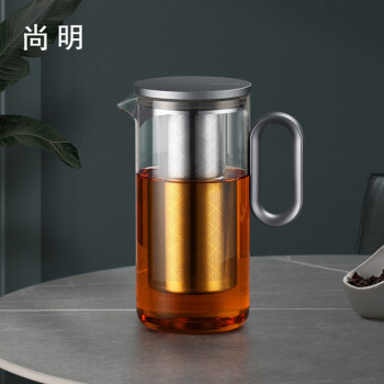 尚明（samaDOYO）耐热玻璃茶壶茶水分离不锈钢过滤泡茶壶大容量泡茶器功夫茶具套装 枪黑色900ML